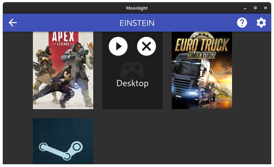 App and game selection in Moonlight