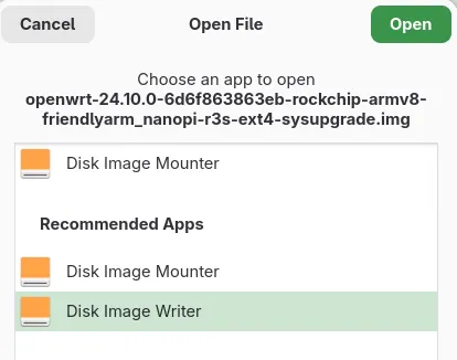 Open with Disk Image Writer