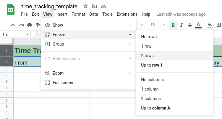 Freeze rows with Google Sheets