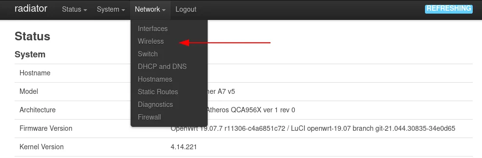 Funknetzeinstellungen in OpenWRT Luci