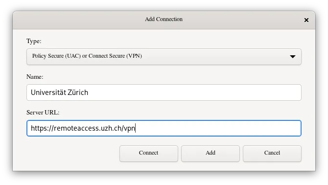 Pulse Secure UI: Add a connection